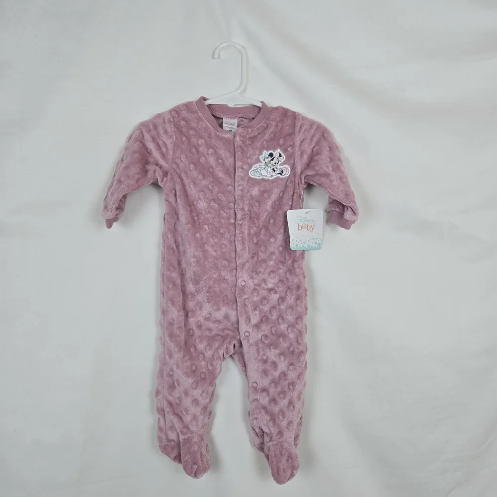 Disney Baby Girls Minnie Mouse Light Pink Footed Snap Closure One Piece 3/6M NEW